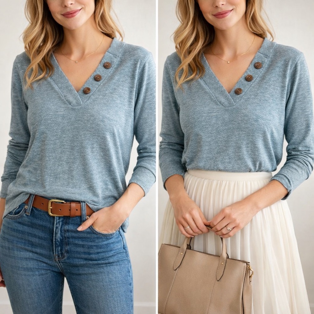 Pink Clover Blue Long Sleeve Top